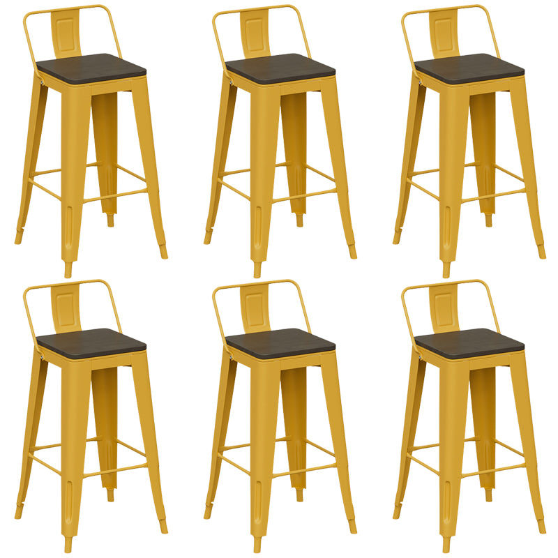 Metal Dining Stools Low Back Bar Stools with Footrest in Yellow