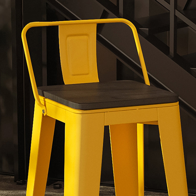 Metal Dining Stools Low Back Bar Stools with Footrest in Yellow