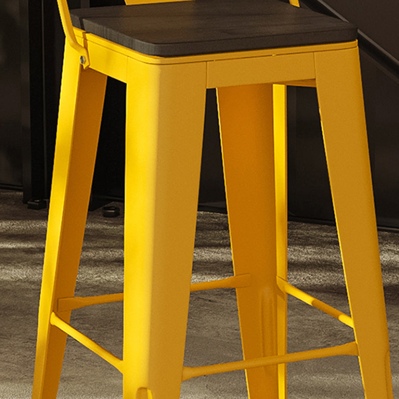 Metal Dining Stools Low Back Bar Stools with Footrest in Yellow