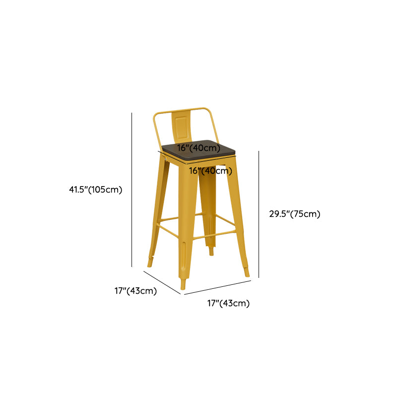 Metal Dining Stools Low Back Bar Stools with Footrest in Yellow