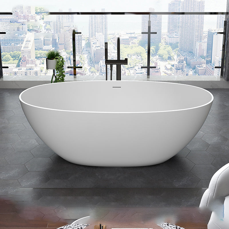 Modern Stone Ellipse Bathtub Freestand Soaking Bathtub with Drain Bath Tub
