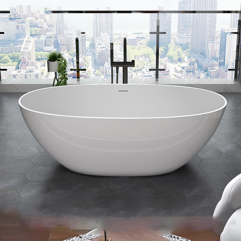 Modern Stone Ellipse Bathtub Freestand Soaking Bathtub with Drain Bath Tub