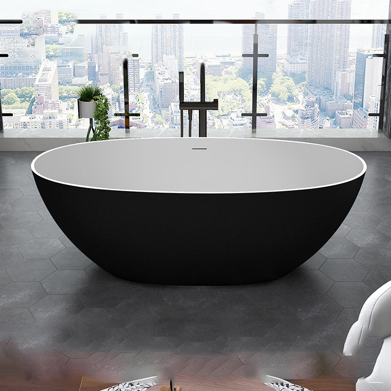Modern Stone Ellipse Bathtub Freestand Soaking Bathtub with Drain Bath Tub