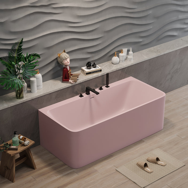 Modern Soaking Stone Bathtub Rectangle Back to Wall Bathtub with Faucet