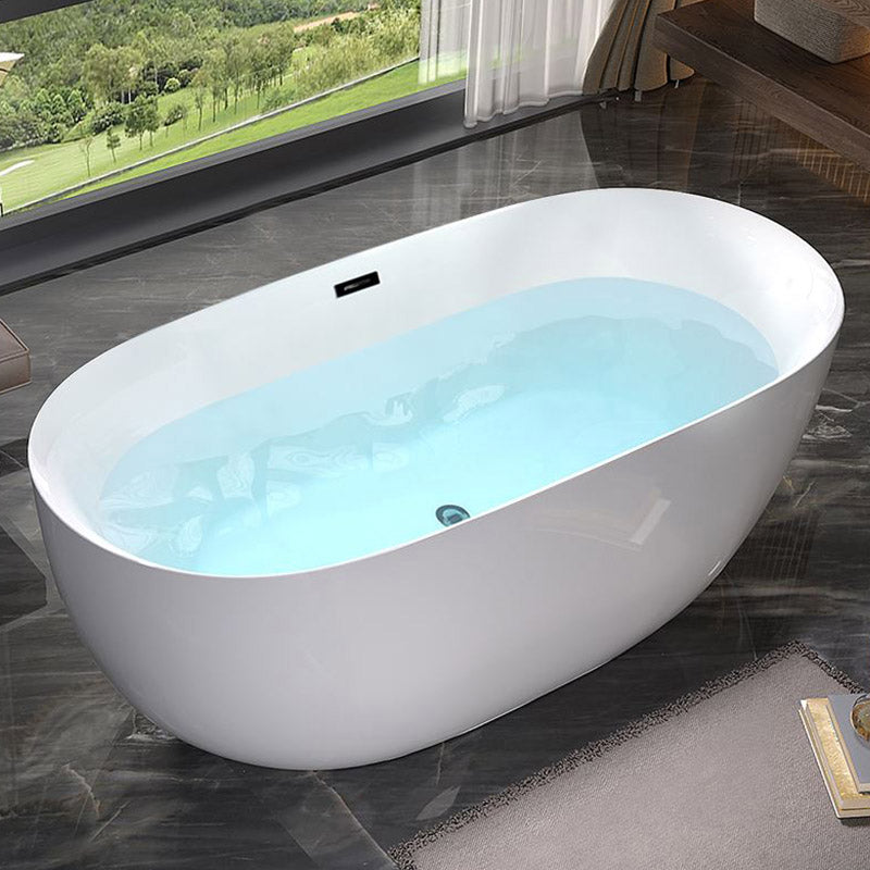 Modern White Acrylic Bathtub Freestand Soaking Bathtub with Drain Bath Tub
