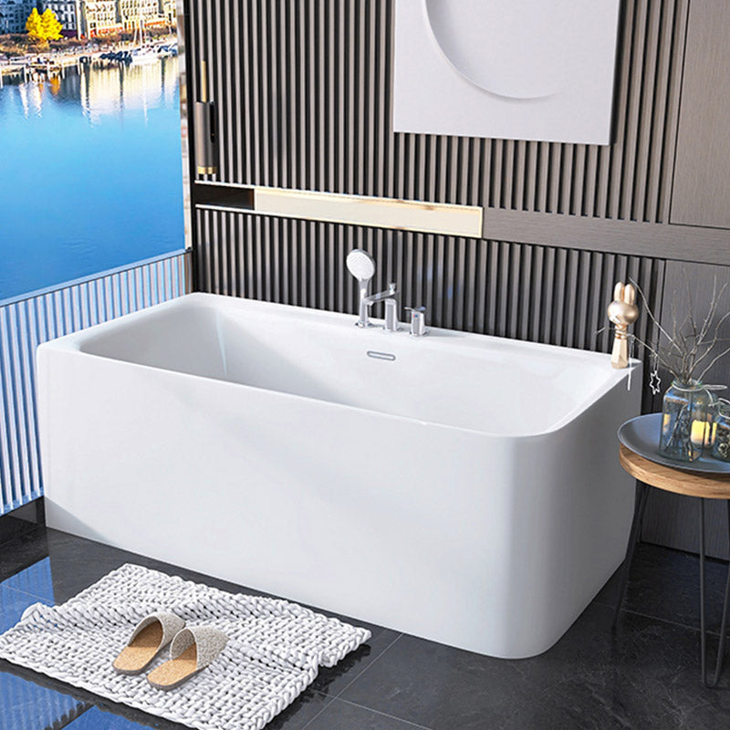 Modern Acrylic Rectangle Bathtub Soaking Back to Wall Bathtub with Drain and Overflow Trim