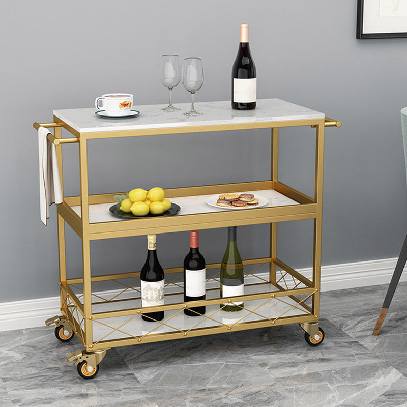 Marble Home Dining Kitchen Trolley Rectangular Prep Table with Towel Rack