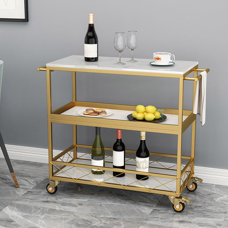 Marble Home Dining Kitchen Trolley Rectangular Prep Table with Towel Rack