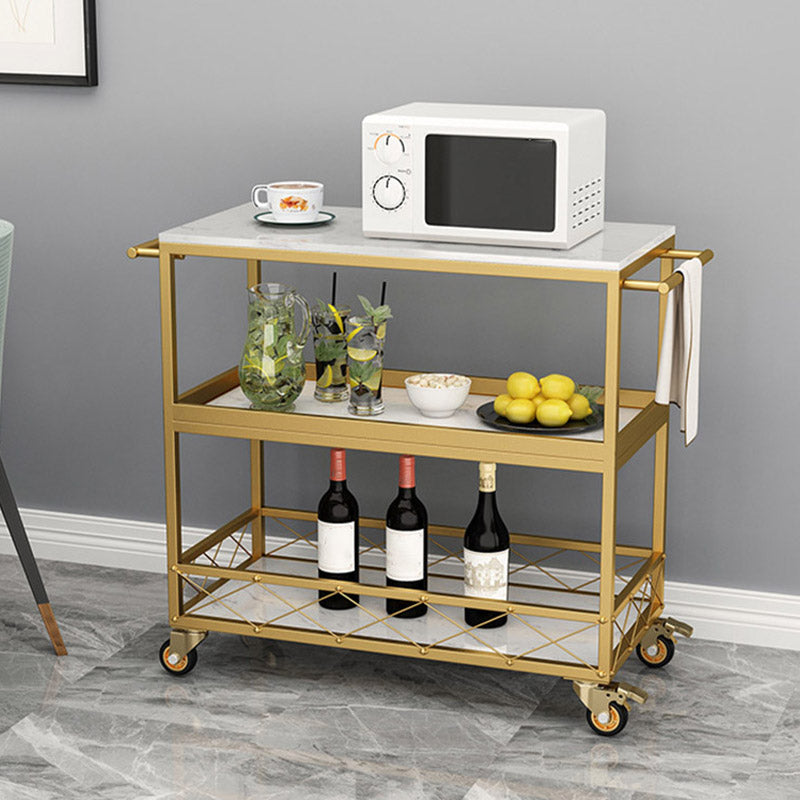 Marble Home Dining Kitchen Trolley Rectangular Prep Table with Towel Rack