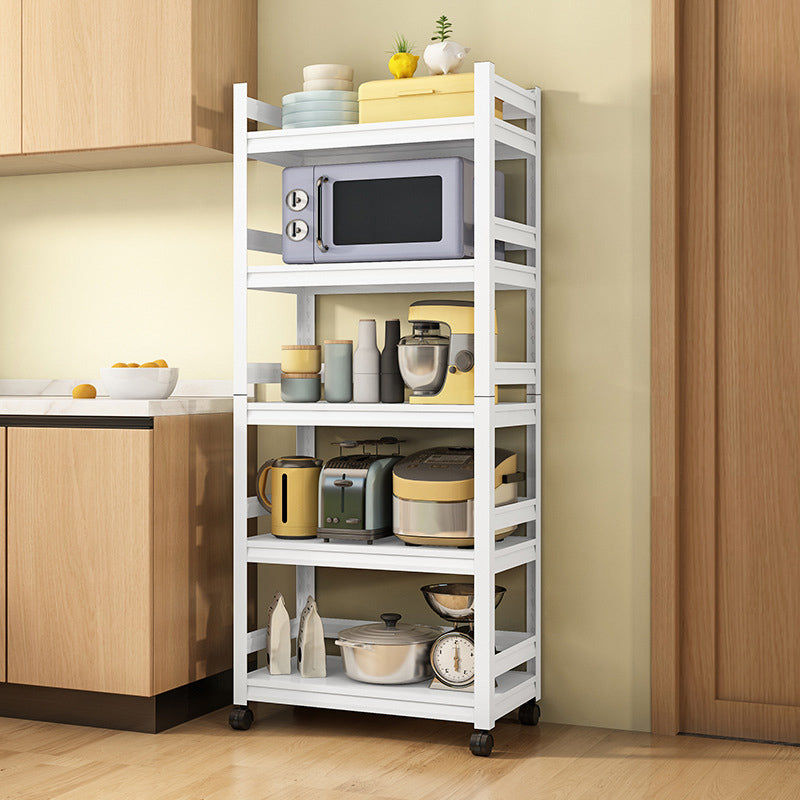 Modern Metal Kitchen Island Table Open Storage Prep Table in White