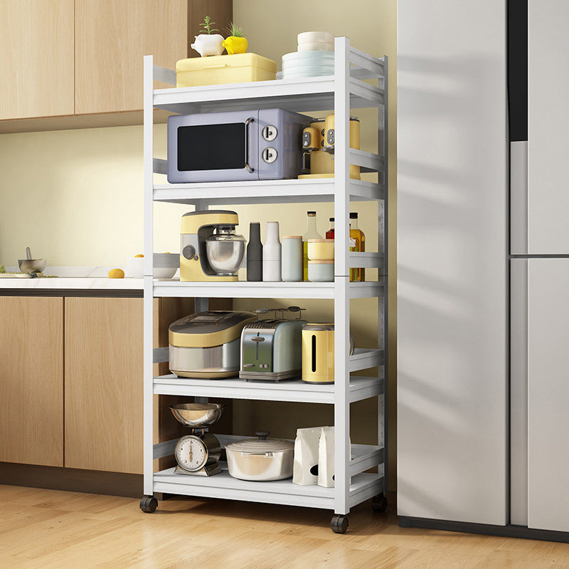 Modern Metal Kitchen Island Table Open Storage Prep Table in White