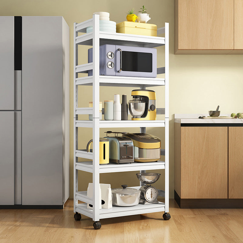 Modern Metal Kitchen Island Table Open Storage Prep Table in White