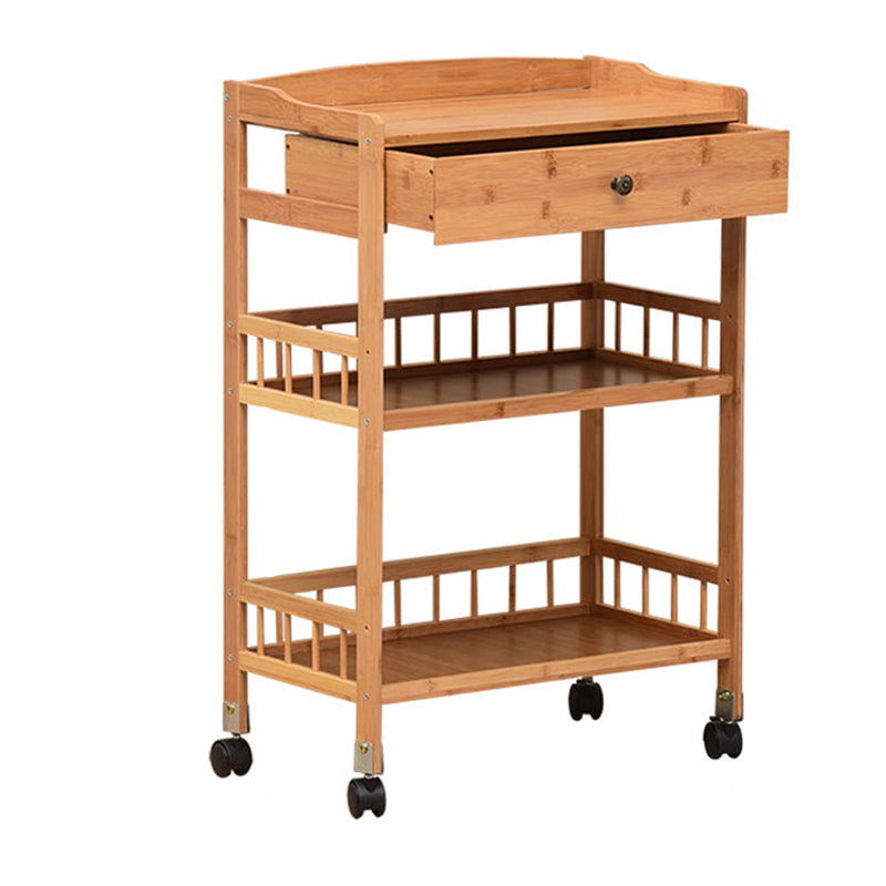 Rolling Kitchen Trolley Rectangular Bamboo Wooden Prep Table