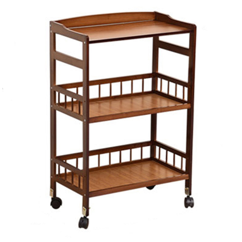 Rolling Kitchen Trolley Rectangular Bamboo Wooden Prep Table