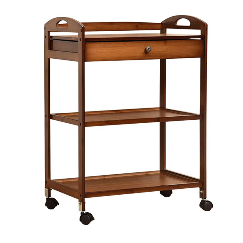 Rolling Kitchen Trolley Rectangular Bamboo Wooden Prep Table