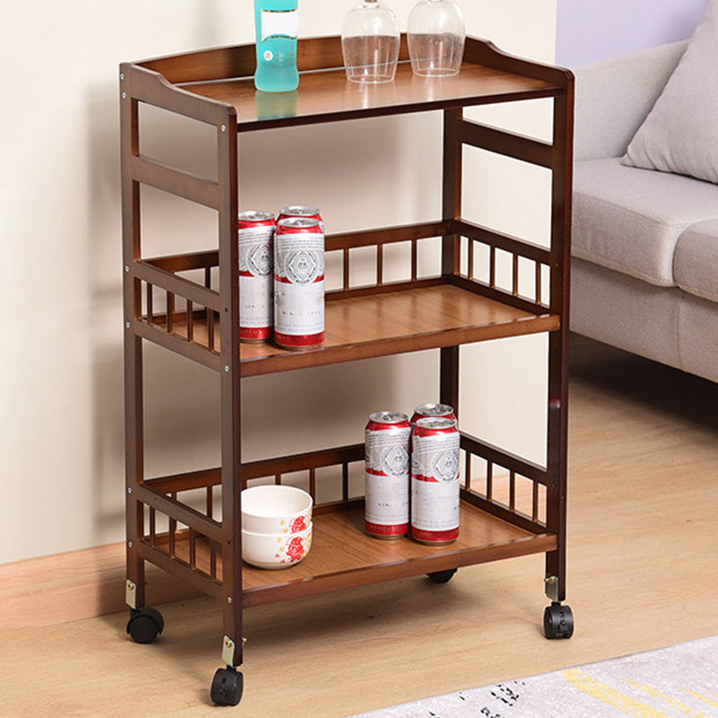 Rolling Kitchen Trolley Rectangular Bamboo Wooden Prep Table
