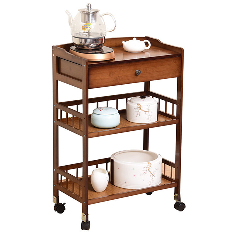 Rolling Kitchen Trolley Rectangular Bamboo Wooden Prep Table