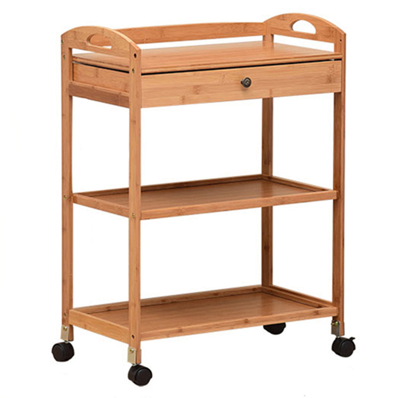 Rolling Kitchen Trolley Rectangular Bamboo Wooden Prep Table