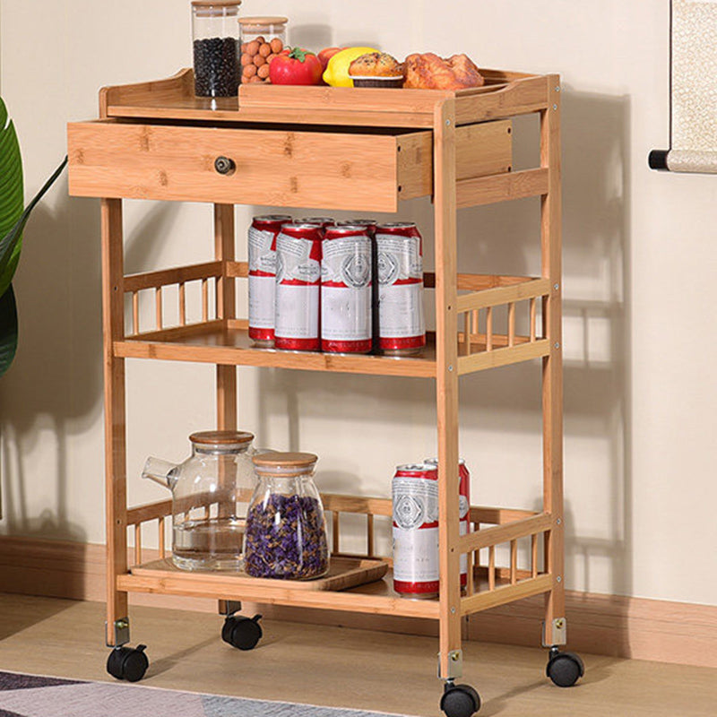 Rolling Kitchen Trolley Rectangular Bamboo Wooden Prep Table