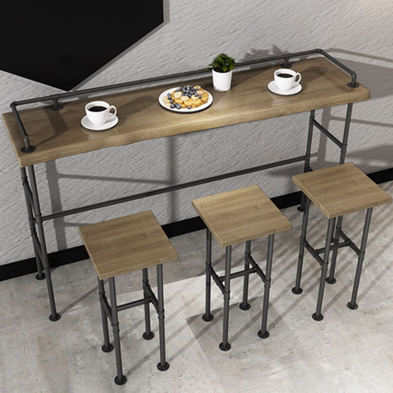 Modern 1/3/4 Pieces Bar Table Set Rectangle Pine Wood Counter Table with High Stools