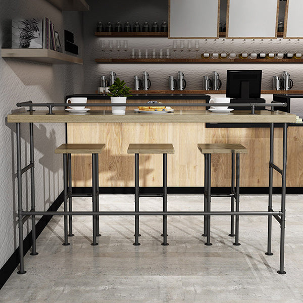 Modern 1/3/4 Pieces Bar Table Set Rectangle Pine Wood Counter Table with High Stools