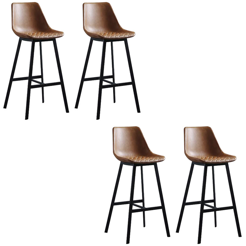 Faux Leather Dining Stools Armless Bucket Bar Stools with Footrest