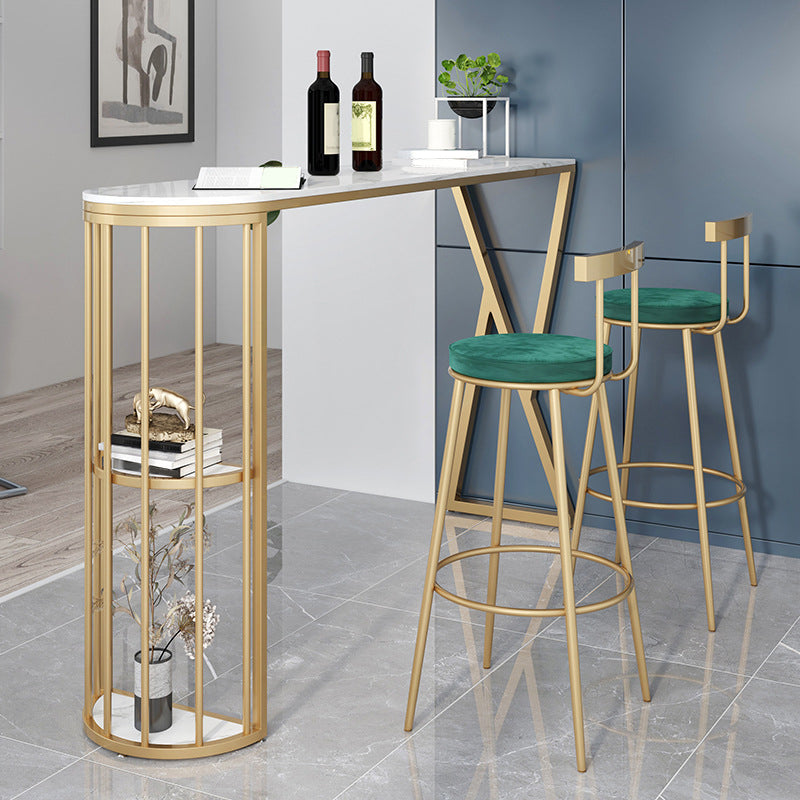Contemporary Low Back Barstools Round Bar Stools with Gold Metal Legs