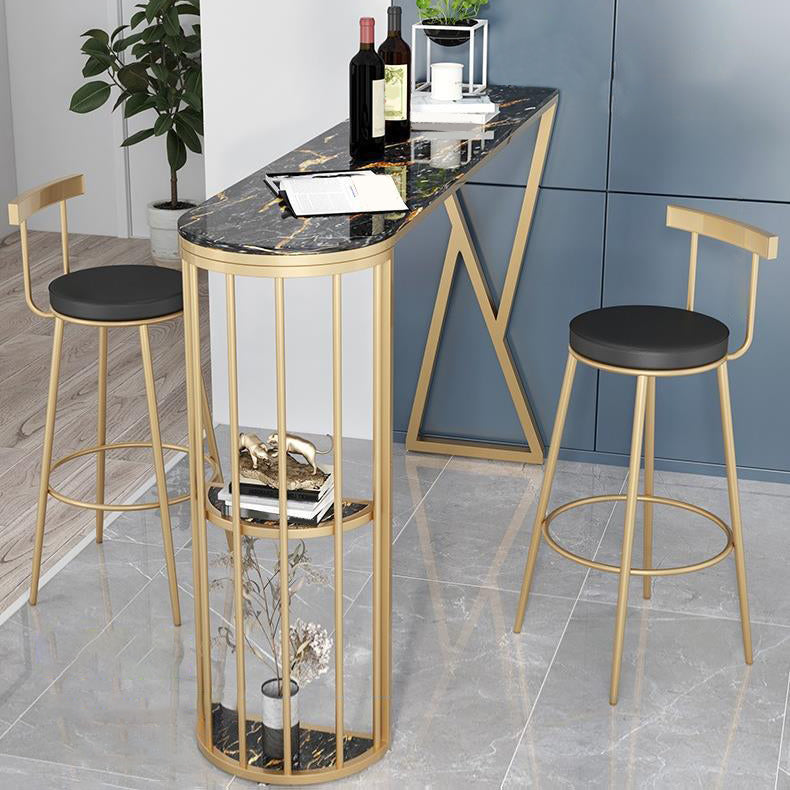 Contemporary Low Back Barstools Round Bar Stools with Gold Metal Legs