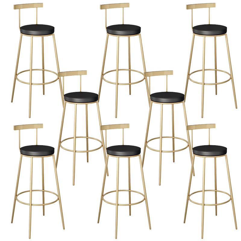 Contemporary Low Back Barstools Round Bar Stools with Gold Metal Legs