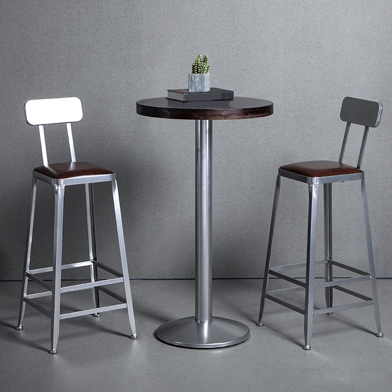 Faux Leather Dining Stools Armless Bar Stools with Metal Base