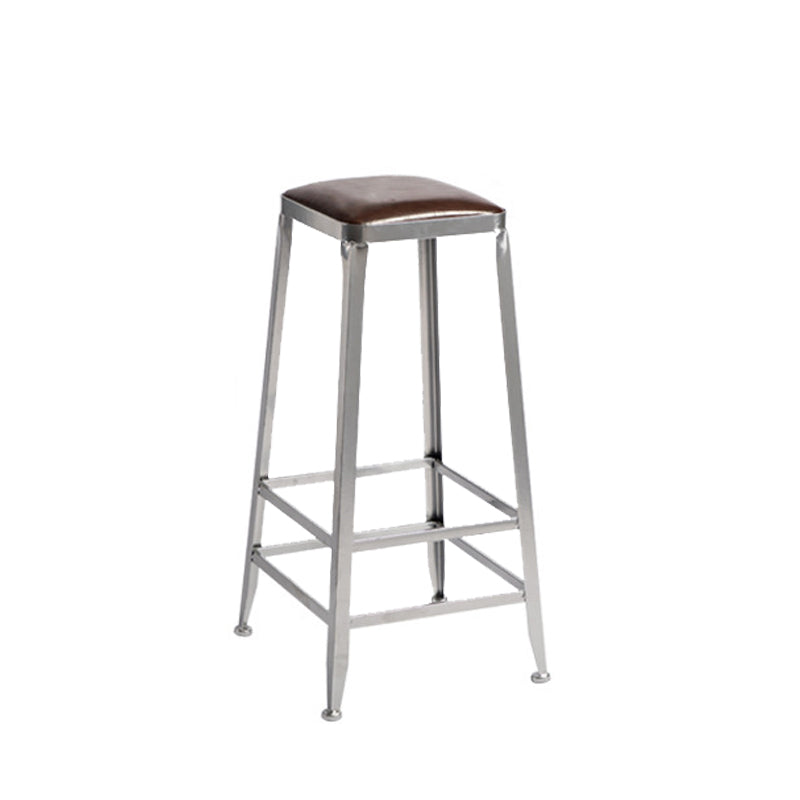 Faux Leather Dining Stools Armless Bar Stools with Metal Base