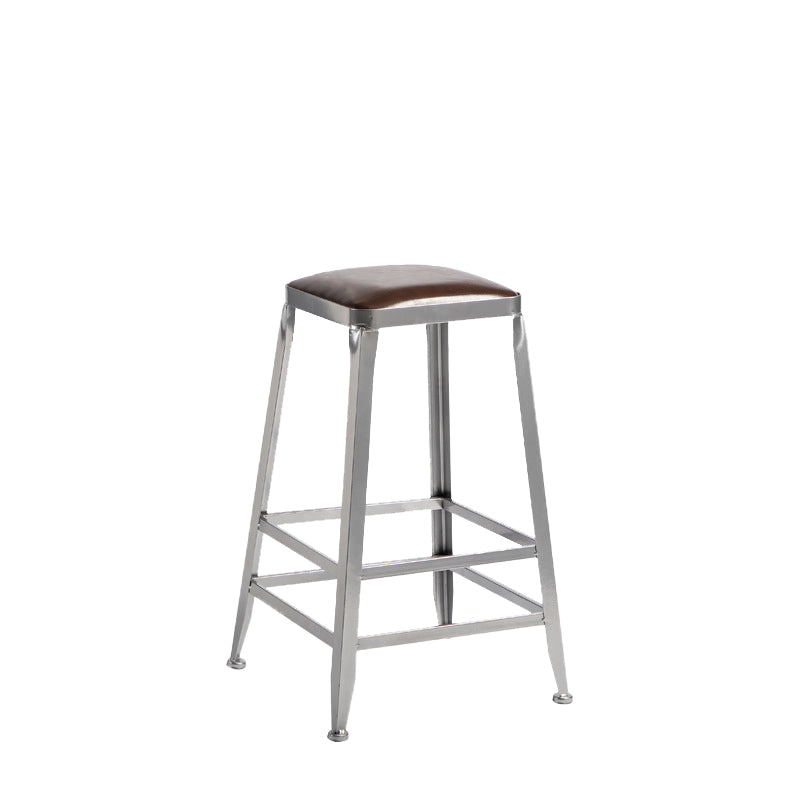 Faux Leather Dining Stools Armless Bar Stools with Metal Base
