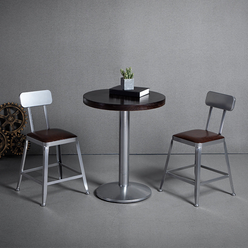 Faux Leather Dining Stools Armless Bar Stools with Metal Base