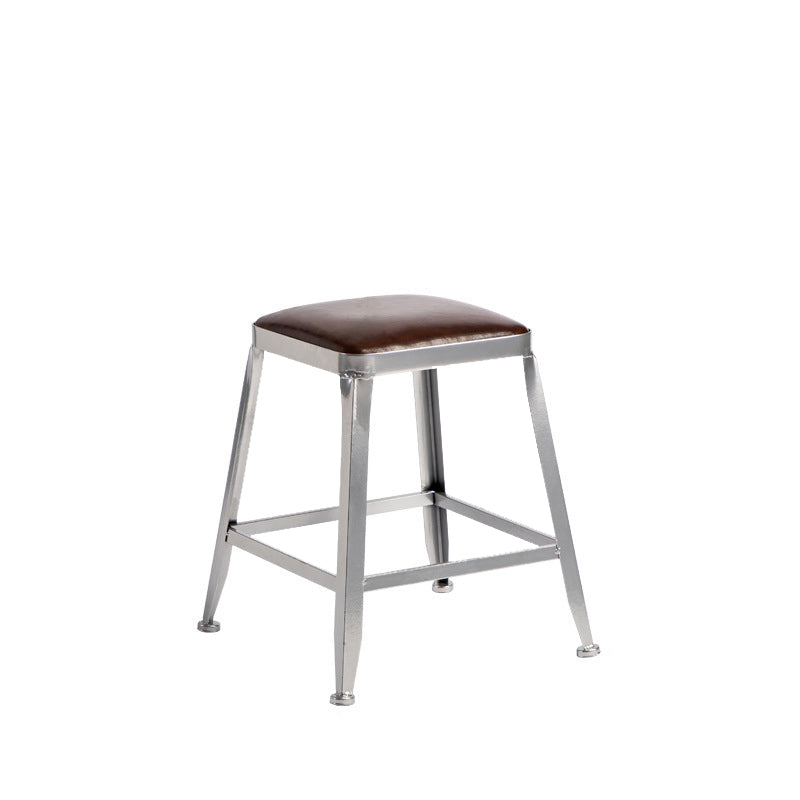 Faux Leather Dining Stools Armless Bar Stools with Metal Base