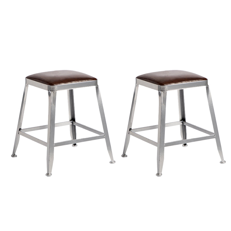 Faux Leather Dining Stools Armless Bar Stools with Metal Base