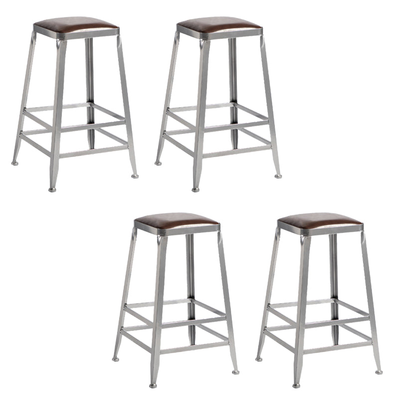 Faux Leather Dining Stools Armless Bar Stools with Metal Base