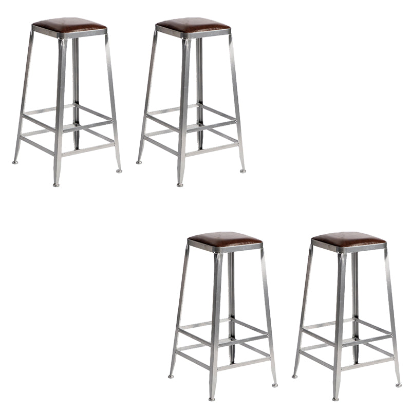 Faux Leather Dining Stools Armless Bar Stools with Metal Base
