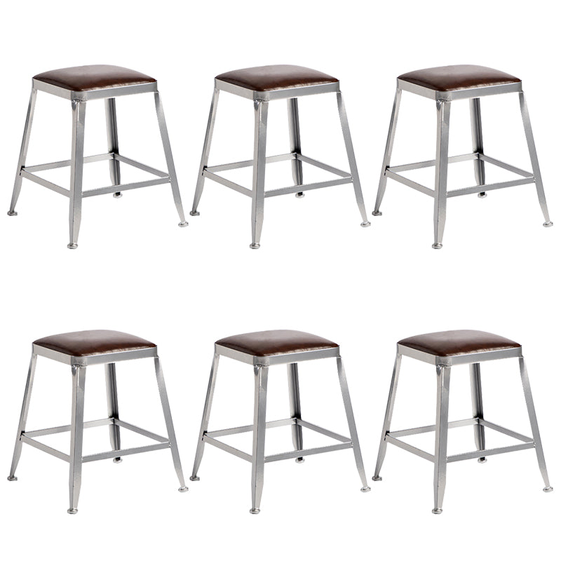 Faux Leather Dining Stools Armless Bar Stools with Metal Base