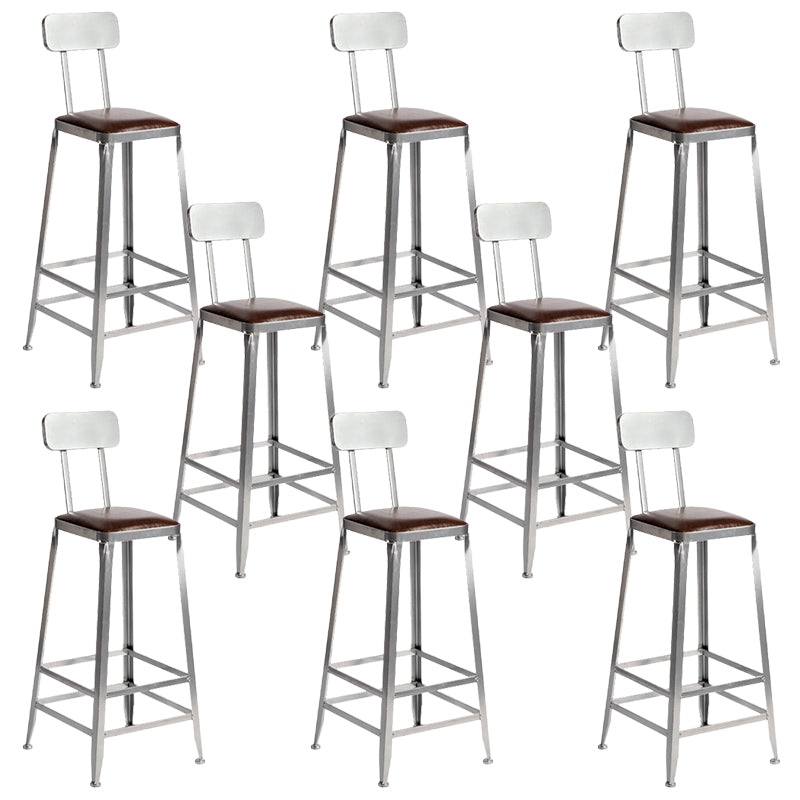 Faux Leather Dining Stools Armless Bar Stools with Metal Base
