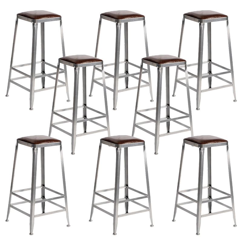 Faux Leather Dining Stools Armless Bar Stools with Metal Base