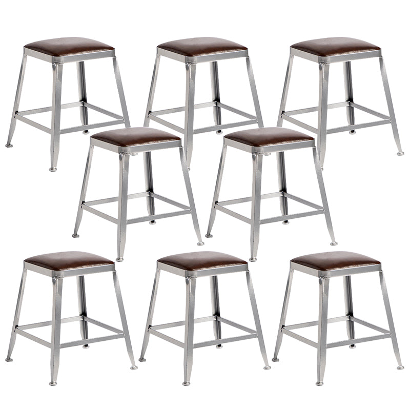 Faux Leather Dining Stools Armless Bar Stools with Metal Base