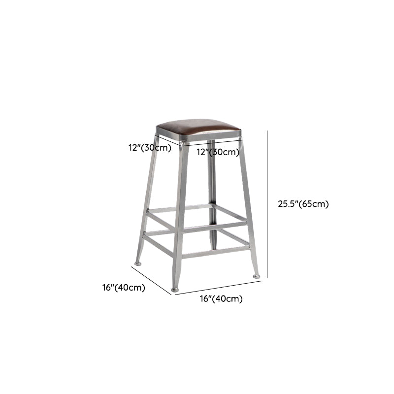 Faux Leather Dining Stools Armless Bar Stools with Metal Base