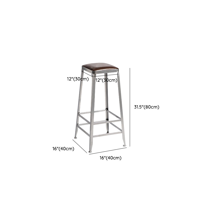 Faux Leather Dining Stools Armless Bar Stools with Metal Base