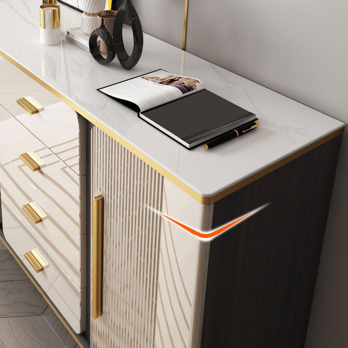 Glam Combo Dresser Wood Storage Chest Dresser with Metal Feet for Bedroom