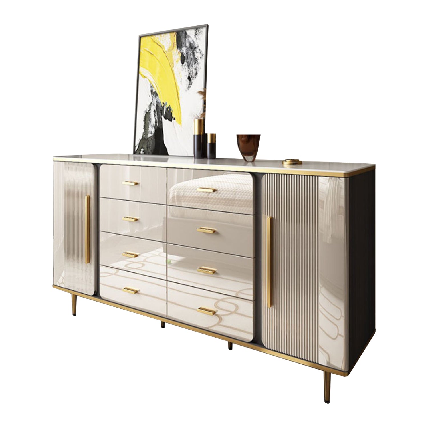 Glam Combo Dresser Wood Storage Chest Dresser with Metal Feet for Bedroom