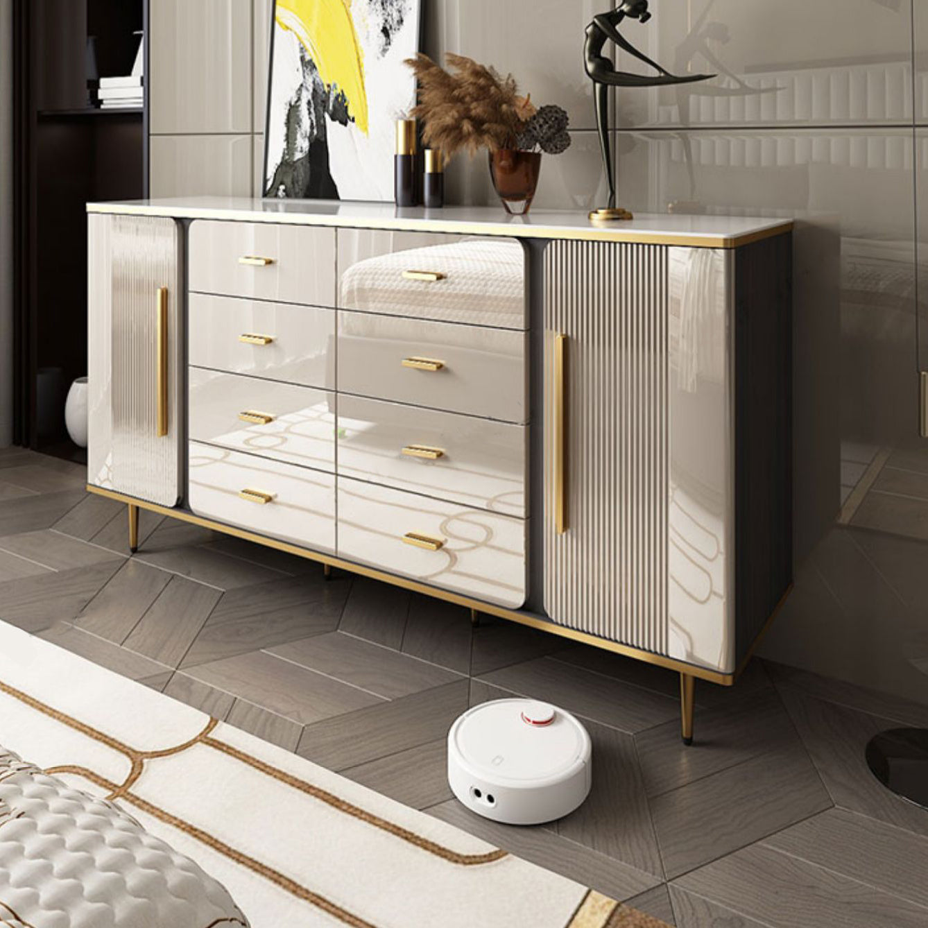 Glam Combo Dresser Wood Storage Chest Dresser with Metal Feet for Bedroom