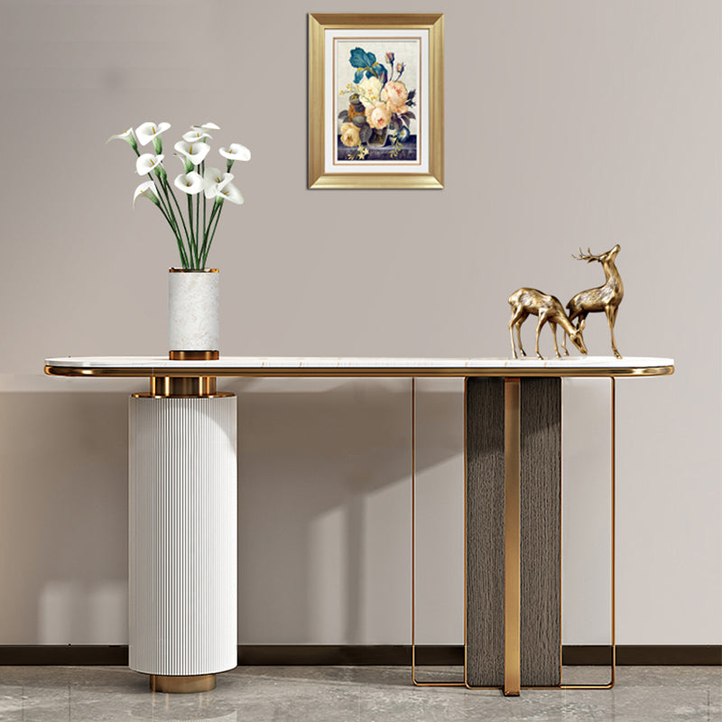Glam 33.46" Tall Console Table Stone Oval Accent Table for Hall