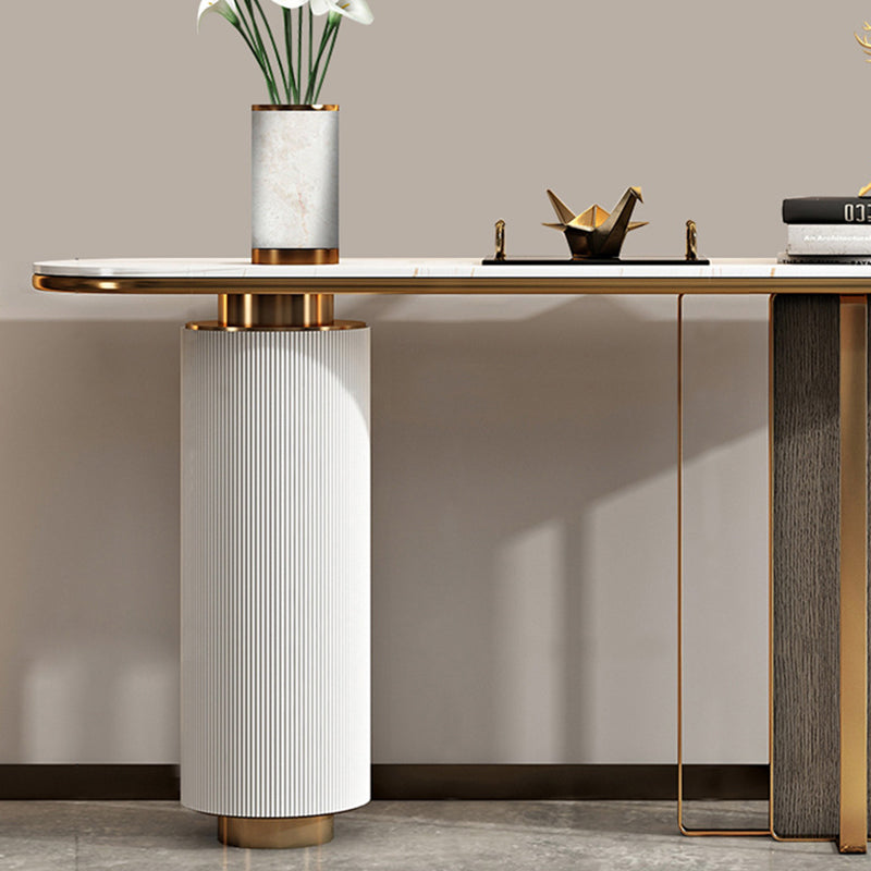 Glam Oval Console Table Stone White Console Sofa Table for Hall