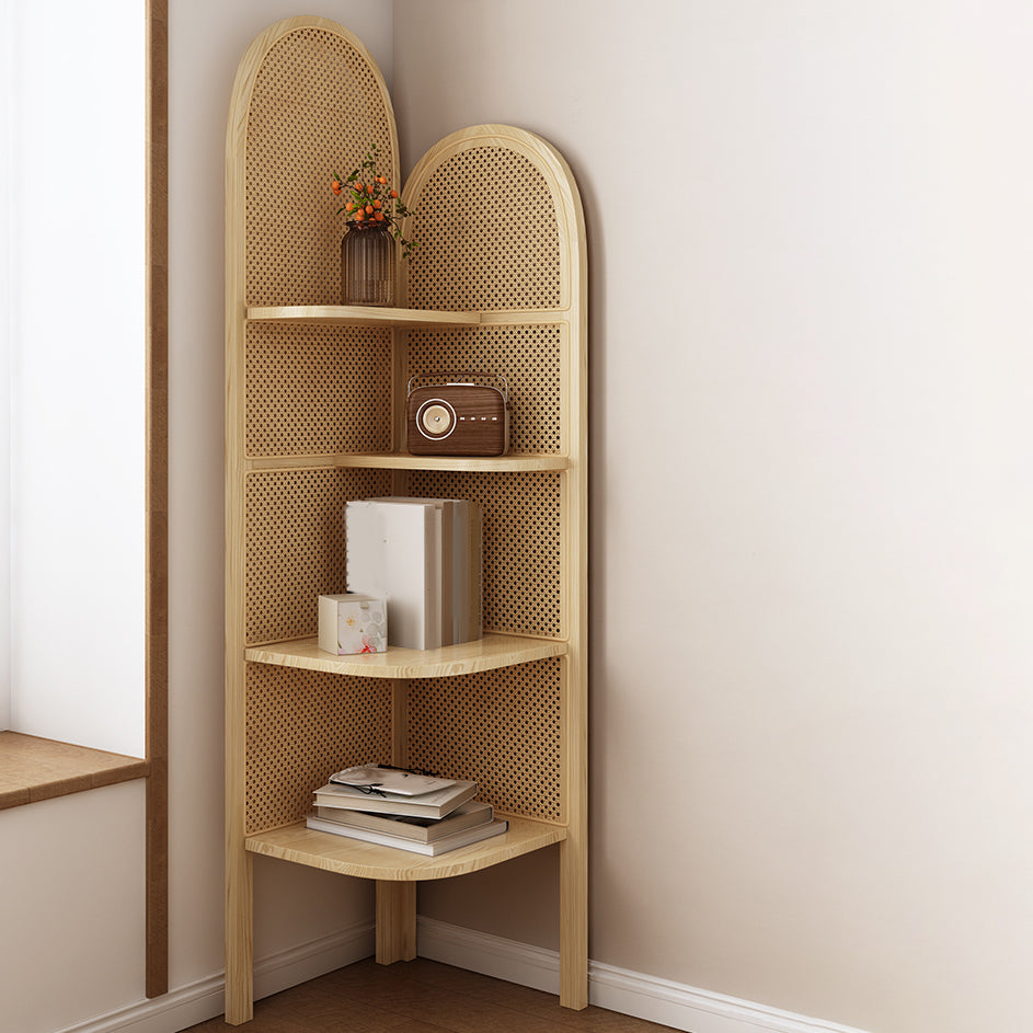 Contemporary Wooden Bookshelf Corner 4 Shelves Closed Back Bookcase