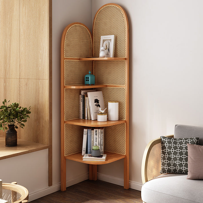 Contemporary Wooden Bookshelf Corner 4 Shelves Closed Back Bookcase